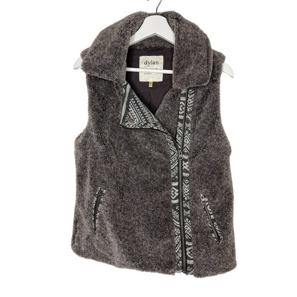 Dylan by True Grit Sherpa Vest S | Faux Fur Zip Front Gray Cozy Layer - Picture 1 of 13